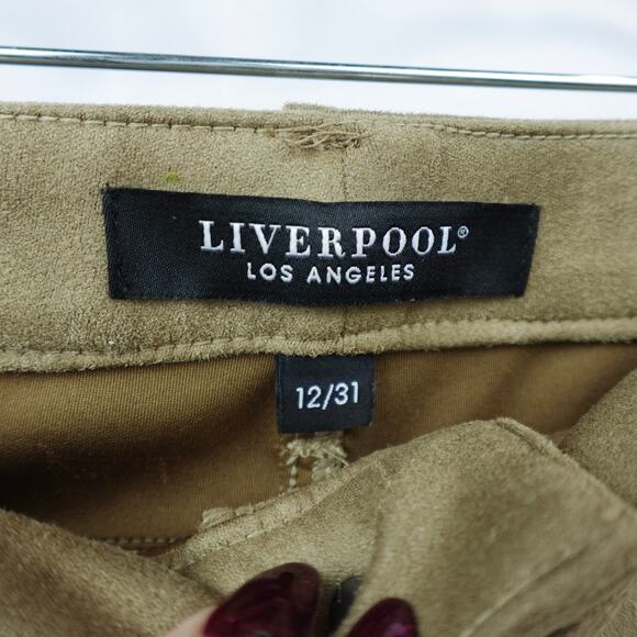 Liverpool Faux Suede Pants Sz 12‎ Moccasin Camel Tan Skinny Leg High Rise - Picture 2 of 14